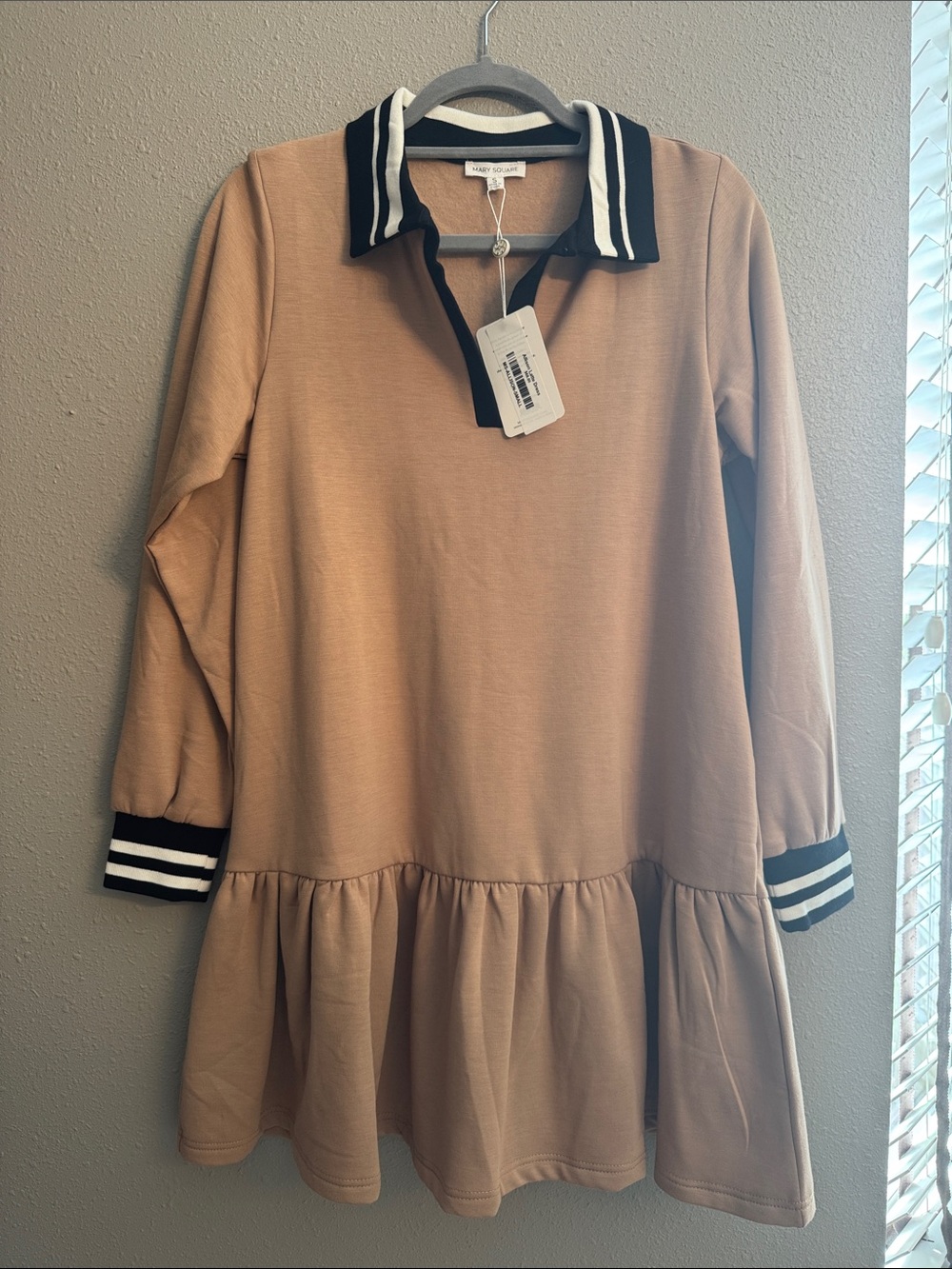 Women's Tan Polo Collar Mini Dress with Contrast Trim